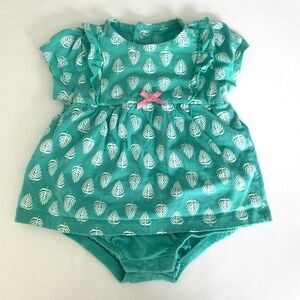 Carters Dress Baby Girl 9M Teal Green Leaves Boho Cute Casual Beach‎ Vacation